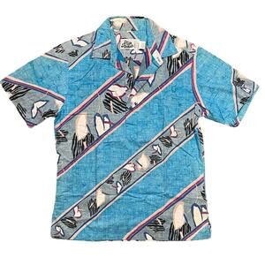 Hilo Hattie Quarter Button Abstract Vintage USA Hawaiian Henley Shirt Men Medium